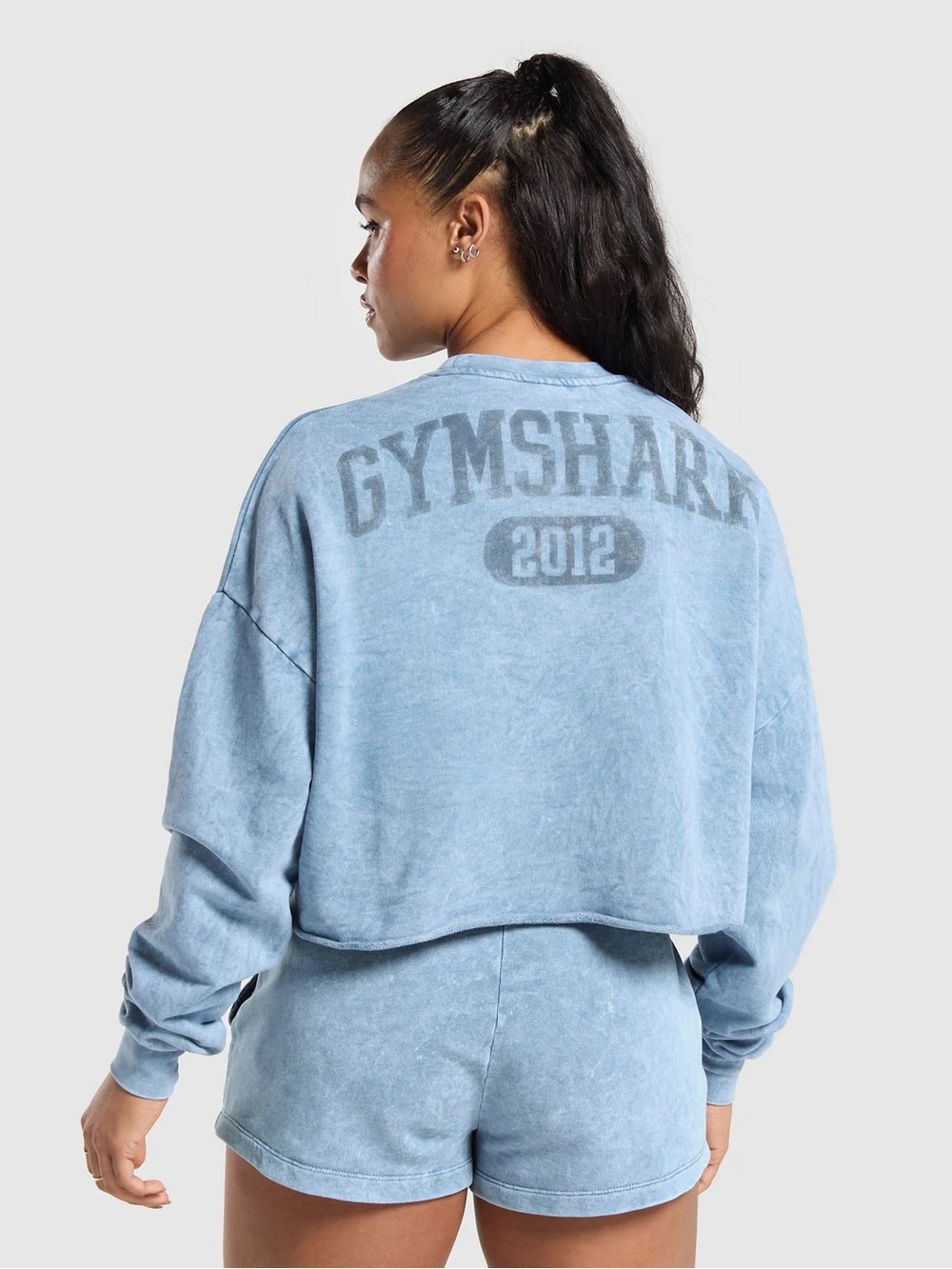 Gymshark Collegiate Shadow Washed Midi Sweatshirt Faded Blue